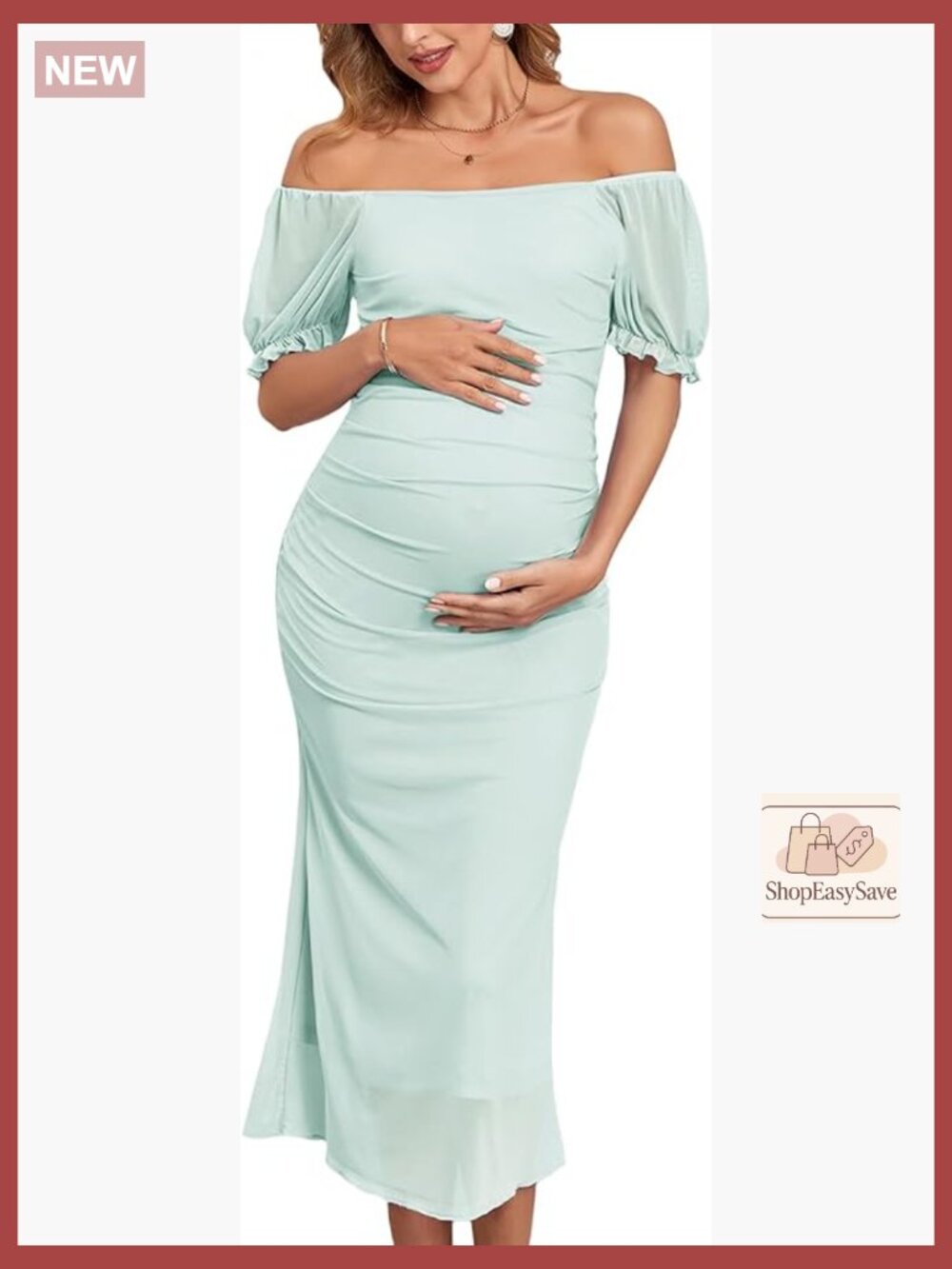 Maternity Bodycon Mesh Dress Elegant Chic Ruched Fishtail Tea Length